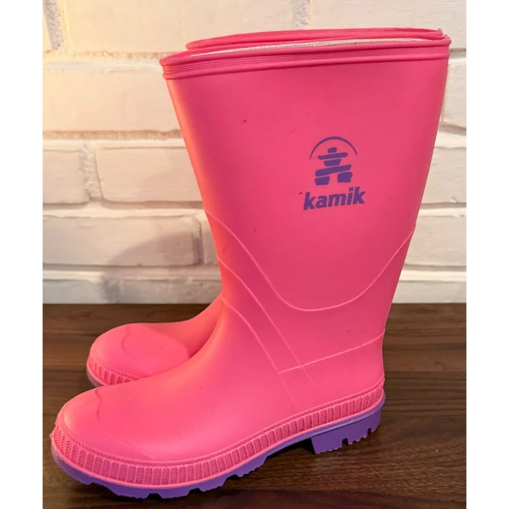 Kamik Stomp Kids Pink Purple Waterproof Rubber Rain Boot Size 3 Pull On Gorpcore